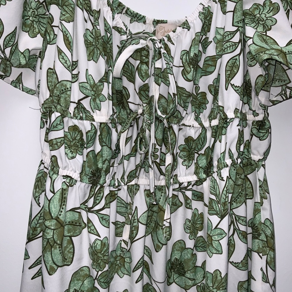 indulge White Maxi Dress with Green Floral Print - Picture 2 of 4